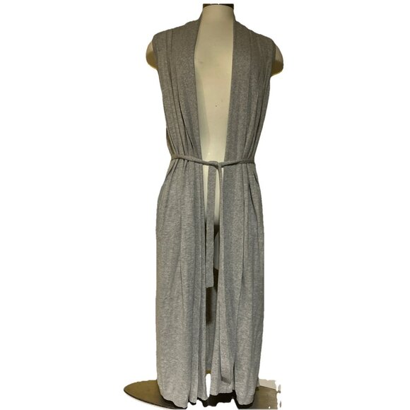 Lucky Brand Sweaters - Lucky Brand Women Sz L Long Gray Boho Knit Belted Sweater Vest Duster Pockets